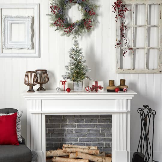 2ft. Pre-Lit Frosted Artificial Christmas Tree in Decorative Planter, Clear Lights